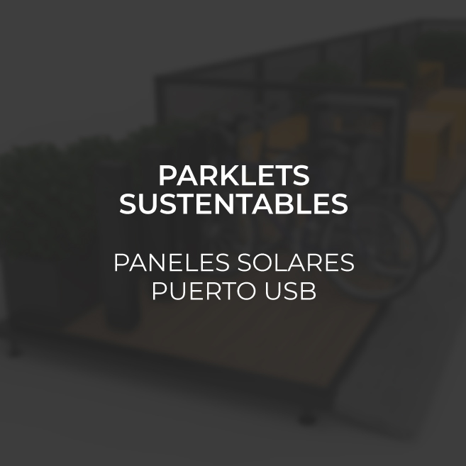 Parklets sustentables, paneles solares, puerto usb